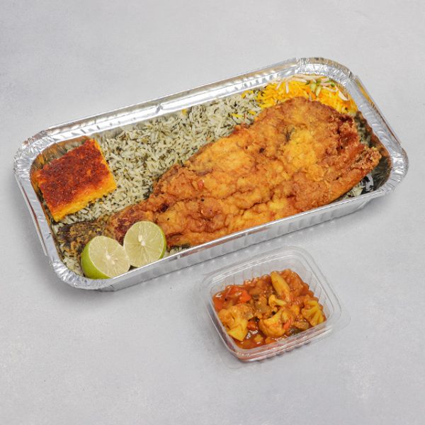 سبزی پلو با ماهی سرخ شده   ترشی