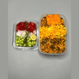 لوبیا پلو با گوشت و سالاد شیرازی